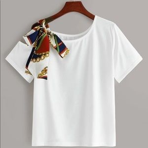 Tie Side Asymmetric Neck Tee